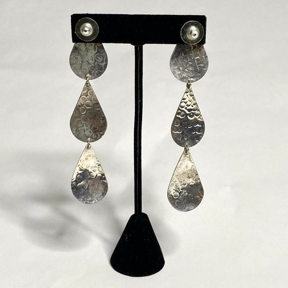 Hammered 925 Sterling Silver Teardrop Earrings Boho Dangle Jewelry - Picture 4 of 5